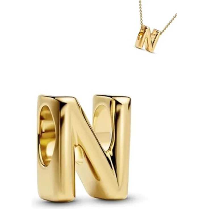 WEIMU Buchstaben Charms Gold Charms Anhänger aus 925 Silber, kompatibel mit europäischen Armbändern und Halsketten für Frauen, 8,8 mm x 4,6 mm – Bild 1