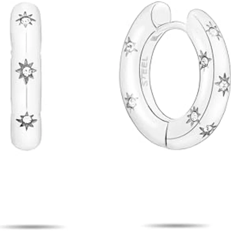 Tamaris Creolen TJ-0648-E-18, Edelstahl in Silber mit runden Steinen, 1,85 cm, Schanierverschluss – Bild 1