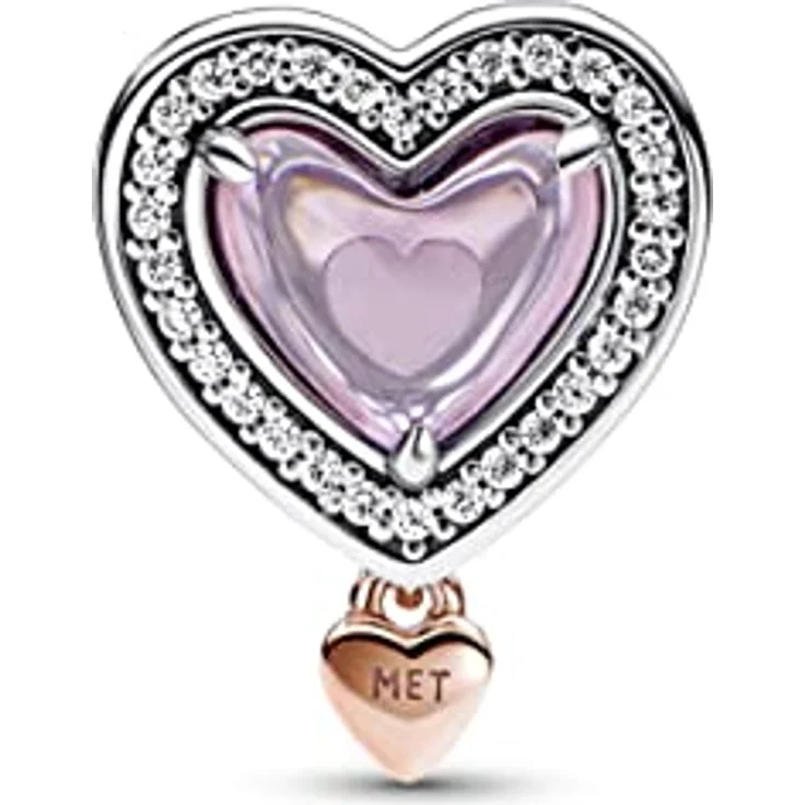 PANDORA Moments Bicolor Offen gearbeitetes Mum & Herz Charm mit Zirkonia, rosafarbener Cabochon, kompatibel mit Moments Armbändern, 782653C01 – Bild 2