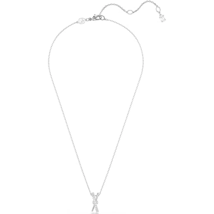 Swarovski Hyperbola Halskette, Rhodinierte Damenhalskette mit Twist-Anhänger und Swarovski Zirconia in Oval-Schliff, Weiß – Bild 2