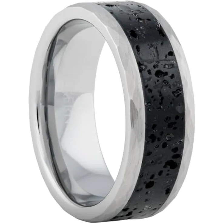 Holzkern Fingerring Sumo Lava/Wolfram, Herrenring aus mehrfarbigem Material, Größe 62, 8 mm Breite