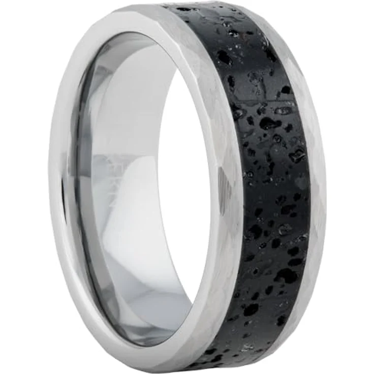 Holzkern Fingerring Sumo Lava/Wolfram, Herrenring aus mehrfarbigem Material, Größe 62, 8 mm Breite – Bild 1