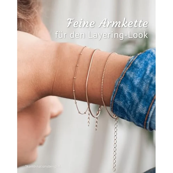 Materia Gold Armkette Damen - 925 Sterling Silber Armband mit Kugeln, längenverstellbar 17-20cm, vergoldet, Made in Germany – Bild 2