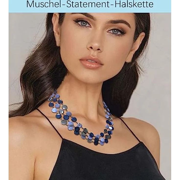 FULU AUTUMN Damen Statement Kette mit Muschel- und Silberperlen, mehrreihig, blau, 17 Zoll mit Verlängerung – Bild 5