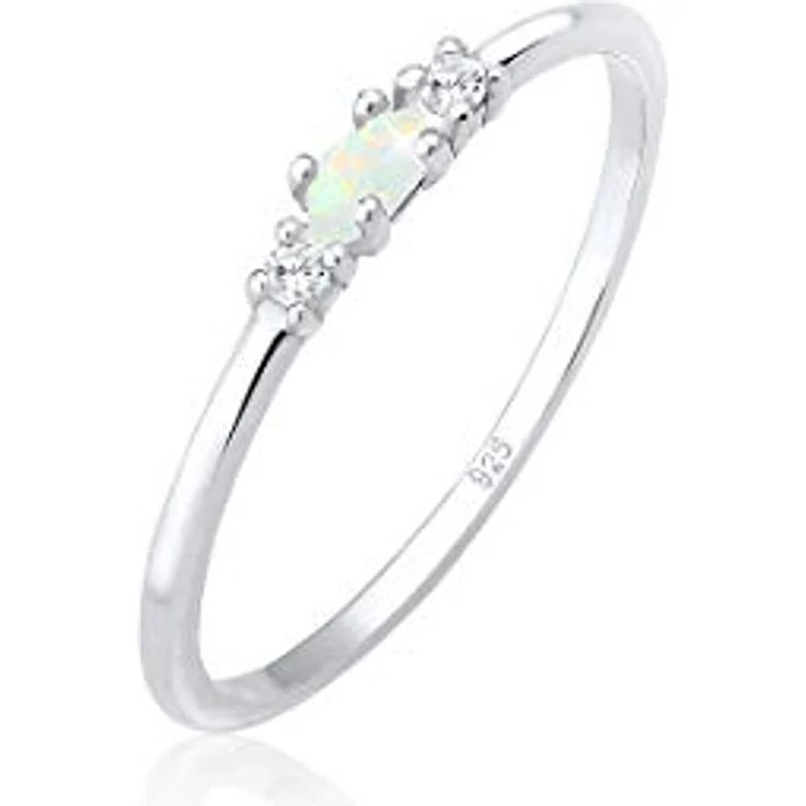 Elli Damenring Vintage mit Zirkonia Kristallen und Opal, 925 Sterling Silber – Bild 1