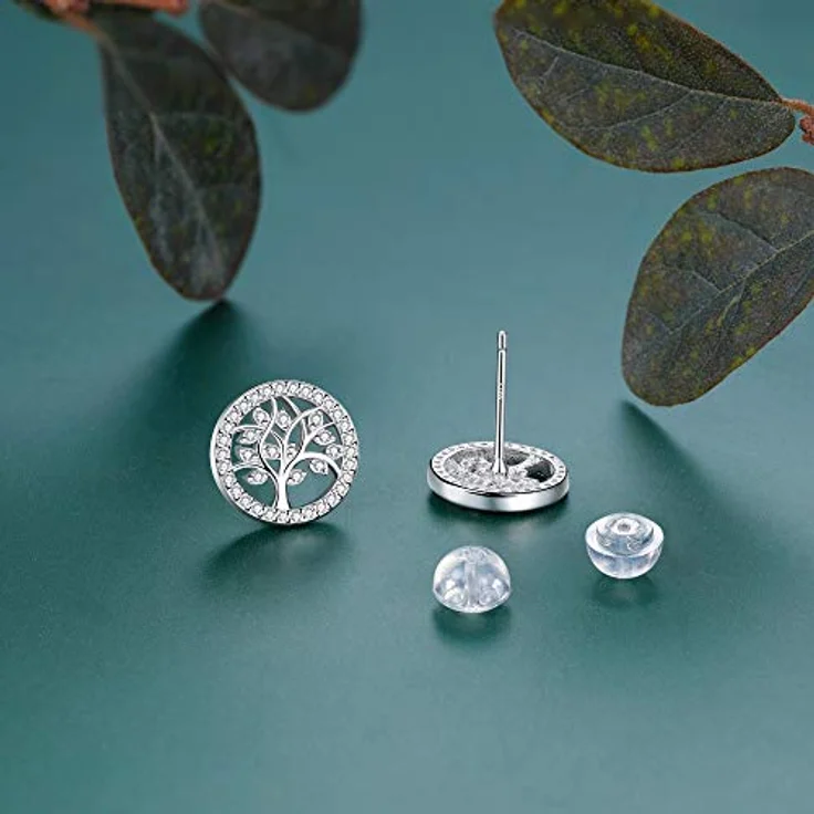 Micory Damen Lebensbaum Ohrringe Ohrstecker, 925 Sterling Silber, 11mm Durchmesser, hypoallergen mit Geschenkbox – Bild 3