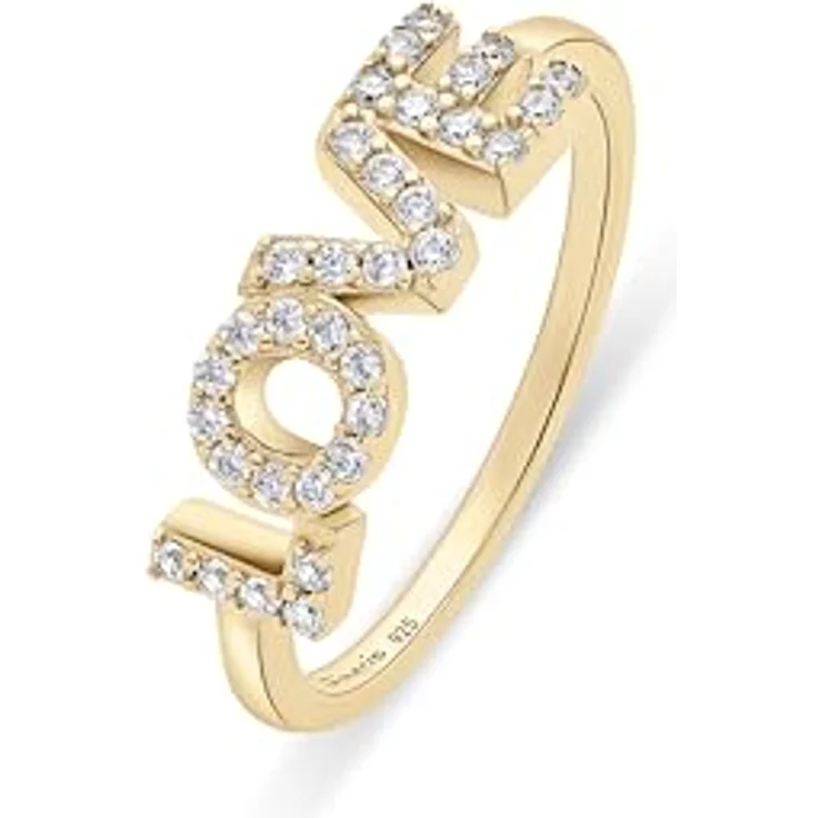 Tamaris Damen Ring TJ-0711-R-54, 925 Silber IP Gold mit Zirkoniasteinen und "LOVE" Schrift, Größe 54 – Bild 1