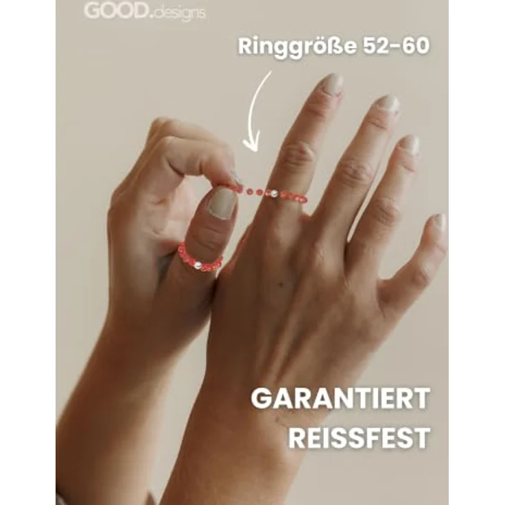 GD GOOD.designs Anti Stress Ring Karneol Naturstein Perlen, Elastischer Fidget Ring für Damen in Ringgröße 52-60 mit Geschenkbeutel – Bild 5
