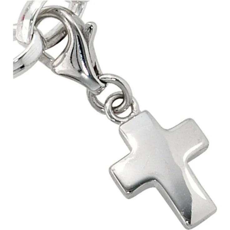 JOBO Charm-Anhänger Kreuz aus 925 Sterlingsilber, rhodiniert, mit Karabinerverschluss, 12,1 mm hoch