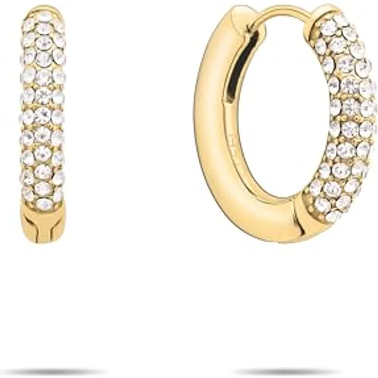 Tamaris Damen Creolen TJ-0671-E-22, Edelstahl in IP Gold mit runden Steinen, 2 cm, Schanierverschluss