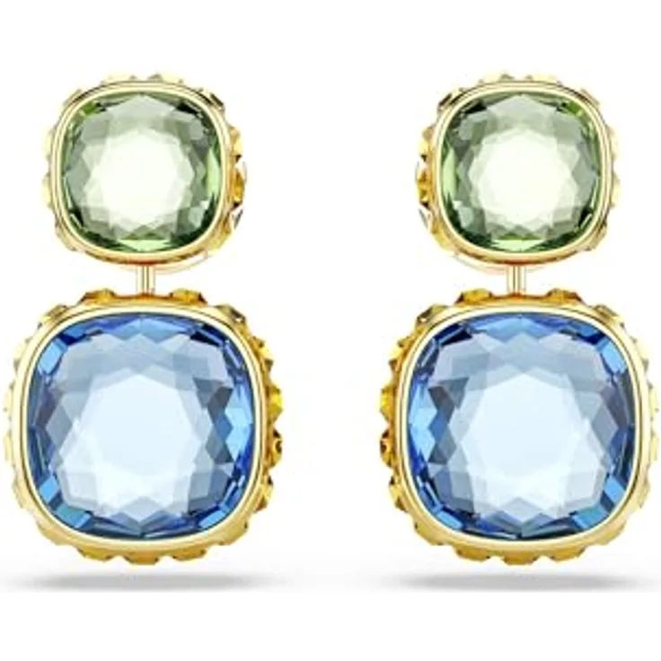 Swarovski Chroma Drop-Ohrhänger, Vergoldete und Mehrfarbige Ohrringe mit Grünen Swarovski ReCreated Crystal und Wendbarem Kristall in Blau und Pink, Größe: 2.3 x 1.3 cm