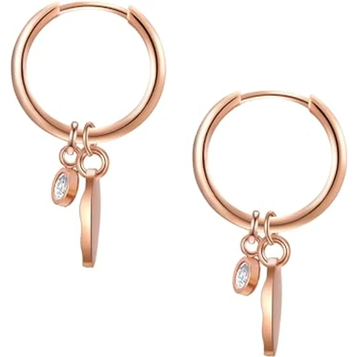 Eastside Damen Creolen, Edelstahl roségold mit Zirkonia, 26,5 mm, Klapp-Verschluss, geliefert in edler Geschenkbox – Bild 2