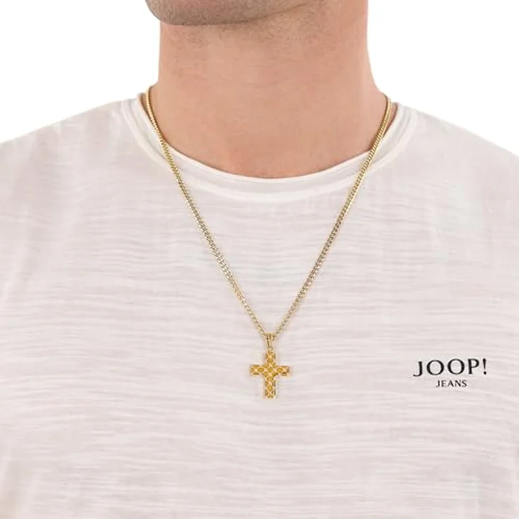 Joop! Herren-Halskette aus Edelstahl mit Kreuzanhänger, 60 cm, IP-Gold-veredelt, Silber, in Schmuck Geschenk Box – Bild 2