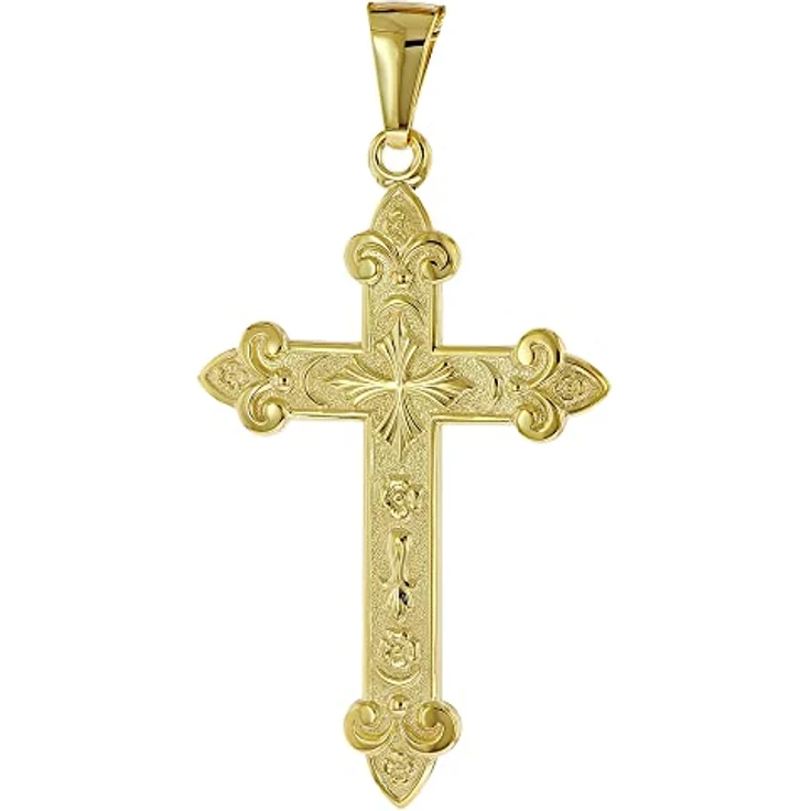 trendor Kreuz-Anhänger Gold 585 (14 Karat) 40 x 27 mm, eleganter Halsschmuck für Herren, Geschenkidee aus Echtgold, polierte Oberfläche, dekorierte Gestaltung, Artikelnummer 51998 – Bild 1