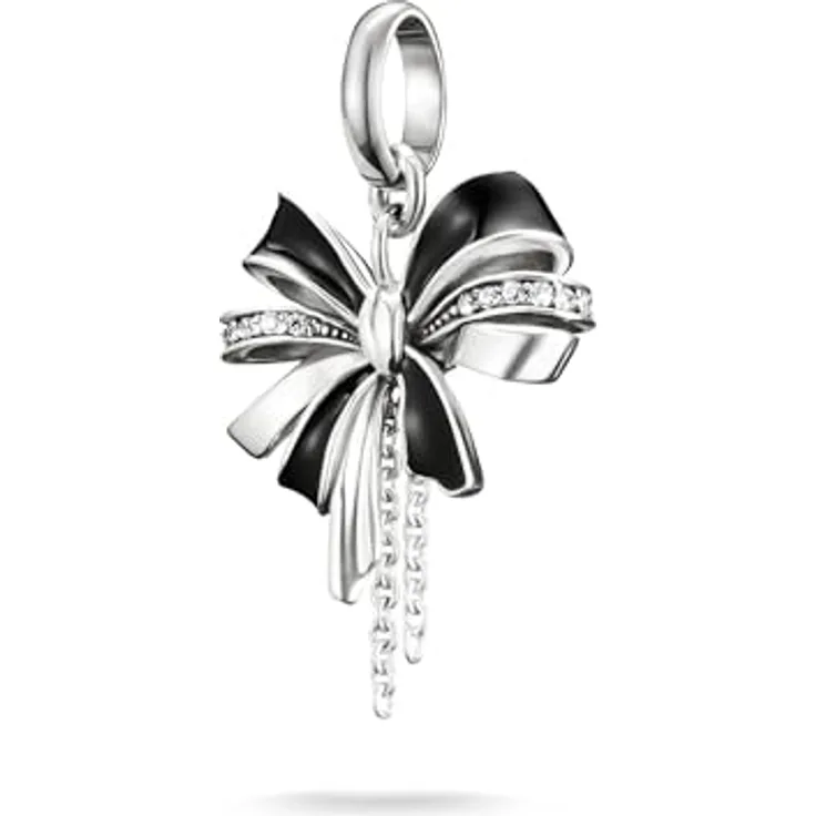 THOMAS SABO Charm-Anhänger Schleife schwarz aus recyceltem 925er Silber mit Karabinerhaken