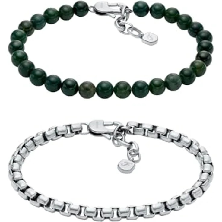 Fossil Herren Edelstahlarmband JF04940SET, silberfarben, gebürstetes Finish, mit sicherem Karabinerverschluss, 19 cm + 2,5 cm verstellbar