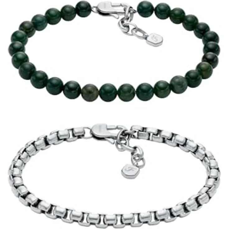 Fossil Herren Edelstahlarmband JF04940SET, silberfarben, gebürstetes Finish, mit sicherem Karabinerverschluss, 19 cm + 2,5 cm verstellbar – Bild 1