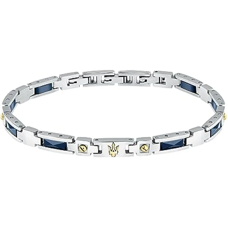 Maserati Herrenarmband JM423ATZ31, aus Stahl und Keramik mit Gelbgold-PVD und blauen Keramikelementen, 18,5+3 cm
