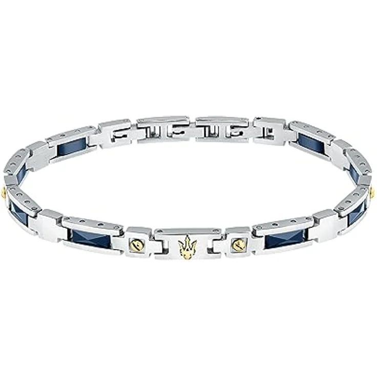 Maserati Herrenarmband JM423ATZ31, aus Stahl und Keramik mit Gelbgold-PVD und blauen Keramikelementen, 18,5+3 cm – Bild 1