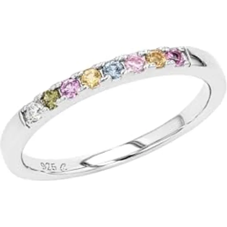s.Oliver Damenring 925 Sterling Silber im Regenbogen Design, mit synthetischen Zirkonia, Geschenkbox, 2037842