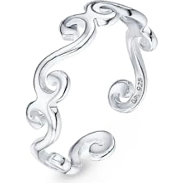 Amberta 925 Sterling Silber Zehenring Verstellbar Damen | Delfin Blumen Krone Blatt Fußschmuck, Wellenmuster, 16,2 mm Ringdurchmesser
