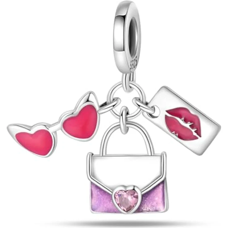 HappyStar 925 Sterling Silber Charms, I LOVE MOM Dangle Anhänger für Pandora Armbänder, mit 5A-Zirkonen, inkl. Geschenkverpackung – Bild 1