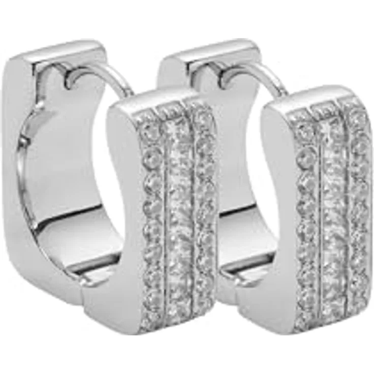 JEWELS BY LEONARDO Ohrringe Sarah, 1 Paar quadratische Klapp-Kreolen aus silberfarbenem Edelstahl mit dreireihigem Zirkonia-Besatz, allergikerfreundlich, Geschenk für Frauen, 025422