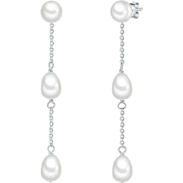 Valero Pearls Damen Ohrhänger, 925/- Sterling Silber mit Süßwasser-Zuchtperlen, 58,2 mm, modern und elegant