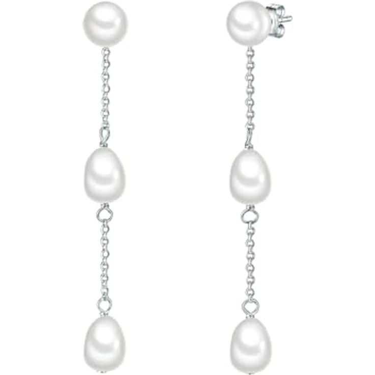 Valero Pearls Damen Ohrhänger, 925/- Sterling Silber mit Süßwasser-Zuchtperlen, 58,2 mm, modern und elegant – Bild 1