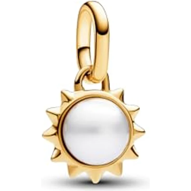 PANDORA ME Mini-Charm-Anhänger Sonne aus Sterling Silber mit behandelter Süßwasserzuchtperle und 14 Karat vergoldeter Metalllegierung, kompatibel mit ME und Moments Armbändern, 763035C01 – Bild 1