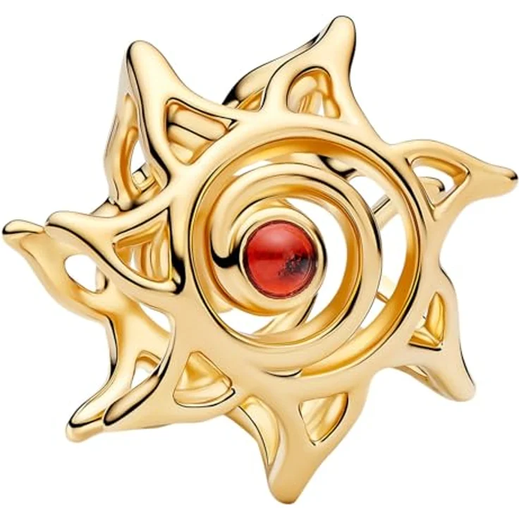 Pandora Charm-Armband Geschenkset Damen, goldfarbenes Starter-Set mit Bead-Charm Sonne und orangefarbenen Kristallen, 3 mm Stärke – Bild 3