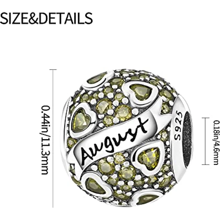 Pandach Damen Charm Anhänger Geburtsstein, 925 Sterling Silber, 12 verschiedene Charms für Pandora Armband und Halskette, kompatibel mit europäischen Beads für Frauen und Mädchen – Bild 5