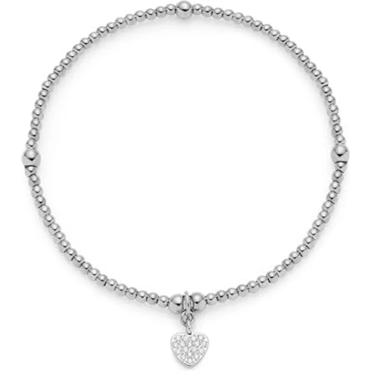 JEWELS BY LEONARDO Armband Ciao Noemi, elastische Armkette aus silberfarbenem Edelstahl mit Herzanhänger, 19,5 cm, Zirkoniasteinchen, Schmuck Geschenk Damen – Bild 1