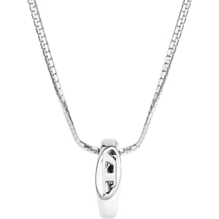 Diesel Oval D Logo Herren Halskette, silberfarbener Edelstahl mit poliertem Finish, 50 cm Länge – Bild 3