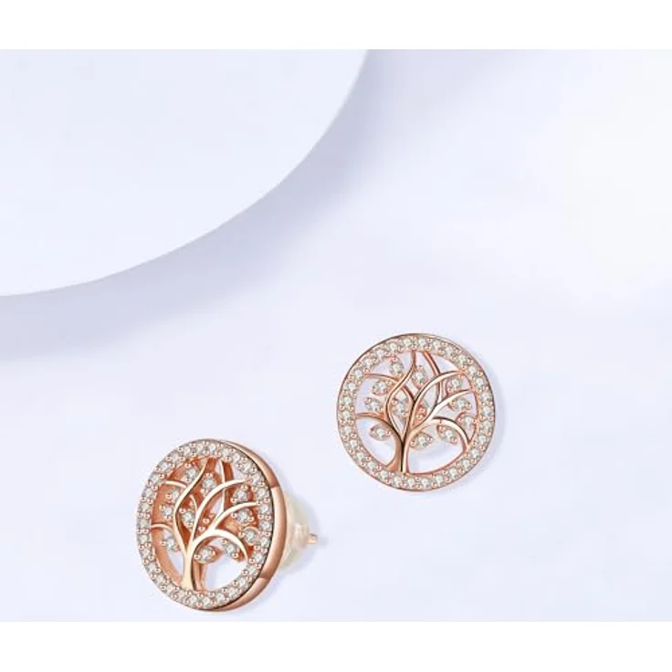 Micory Lebensbaum Ohrringe Rosegold Ohrstecker 925 Sterling Silber, Durchmesser 11mm mit Geschenkbox – Bild 2