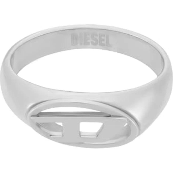 Diesel Herren Oval D Logo Ring, silberfarbener Edelstahl, poliertes Finish – Bild 2