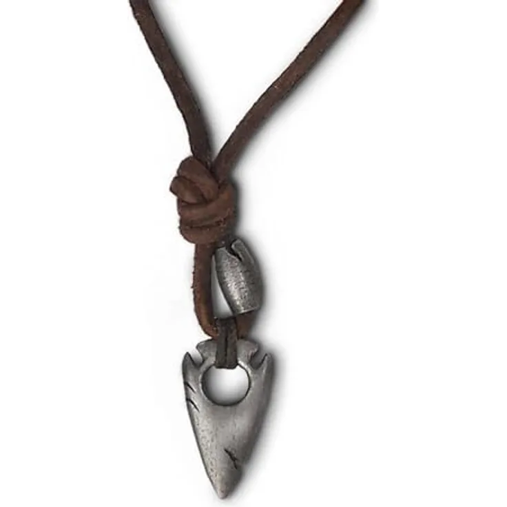 LOCAL LEAGUE Herren-Halskette 'OCEAN HUNTERS', verstellbare Lederkette mit braunem Kordel-Tanga-Seil und Pfeilspitze-Metall-Anhänger, 39-65 cm, ideal für Strand, Festivals und Clubs