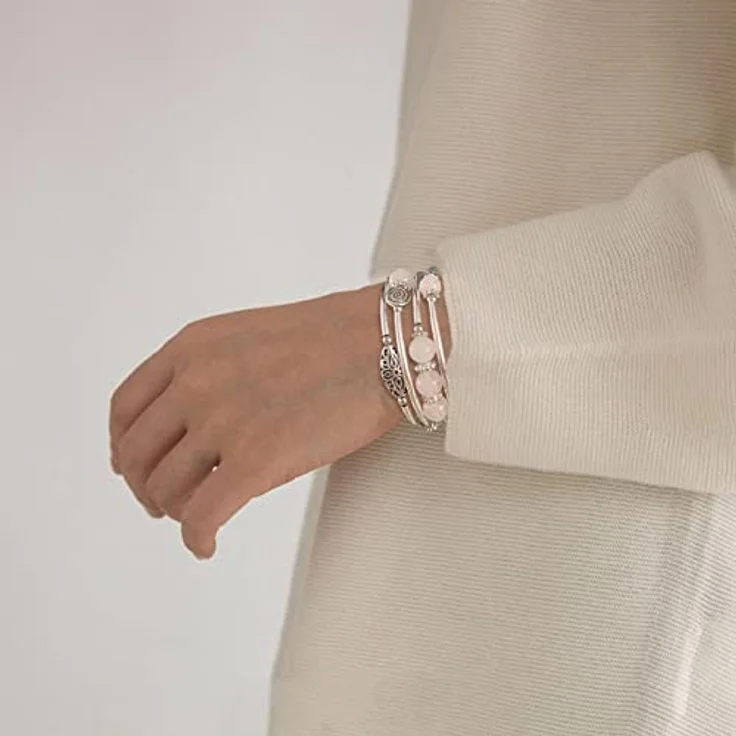 FULU AUTUMN Damen Boho Armband, Mehrschichtiges Perlen Silber Wickelarmband, Legierung, Exquisites Geschenk, 2,4 Zoll (6 cm), Weiß – Bild 5
