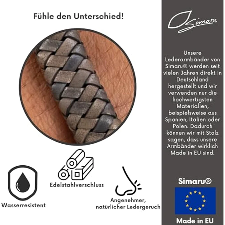 Simaru Narvik Lederarmband, Echtleder mit Edelstahl Magnetverschluss, 12mm, Unisex, Made in Germany – Bild 5