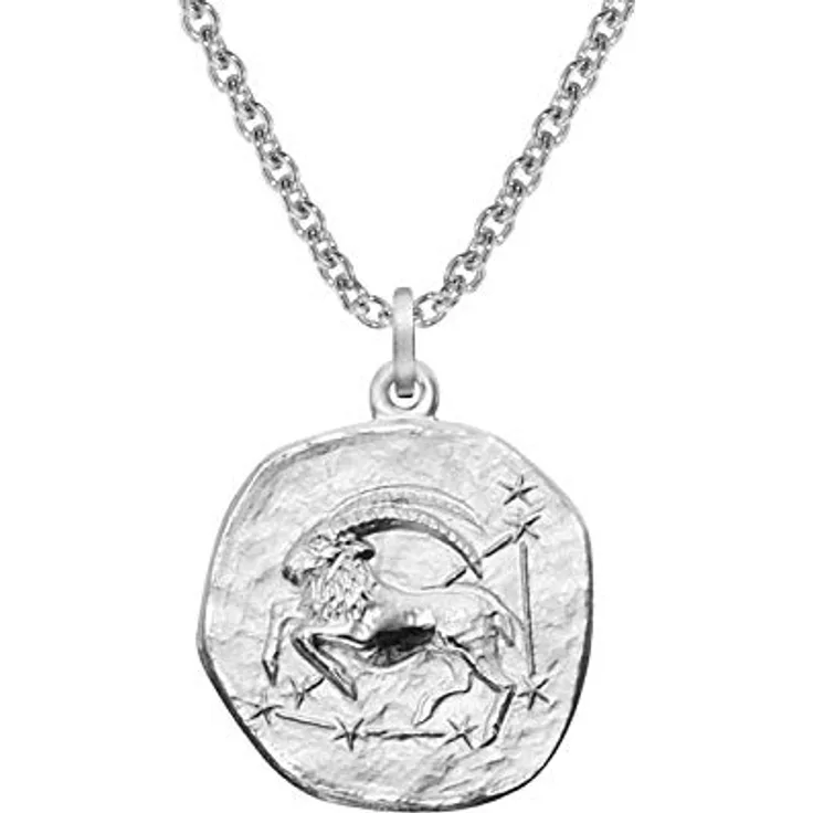 trendor Sternzeichen Steinbock Halskette 925 Silber, Ø 16 mm, Tierkreiszeichen Anhänger, rhodiniert, 50 cm für Damen, Herren und Kinder