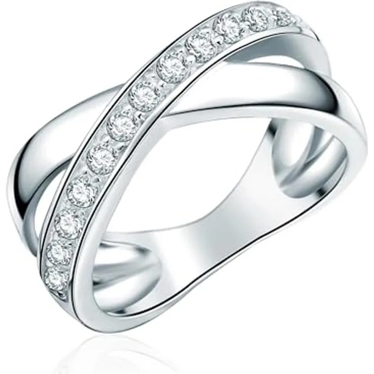 Rafaela Donata Damen Ring 925/- Sterling Silber rhodiniert mit Zirkonia, Wickelring-Optik, weiß