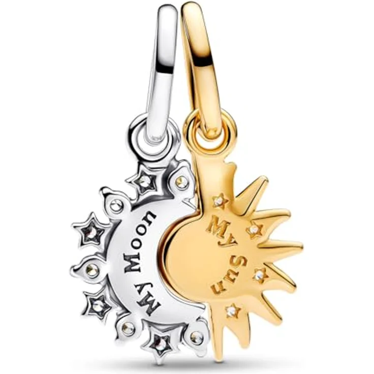 PANDORA Damen-Collier 925 Sterlingsilber Sonne und Mond Set, verstellbare Kette mit Charm-Anhängern und Zirkonia, elegant und alltagstauglich – Bild 2