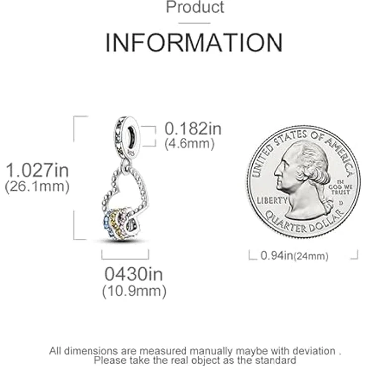 TINSLO Charm Anhänger Damen 925 Sterling Silber mit Zirkonia-Steinen, kompatibel mit Pandora Armband und Halskette, für europäische Armbänder B11 – Bild 5