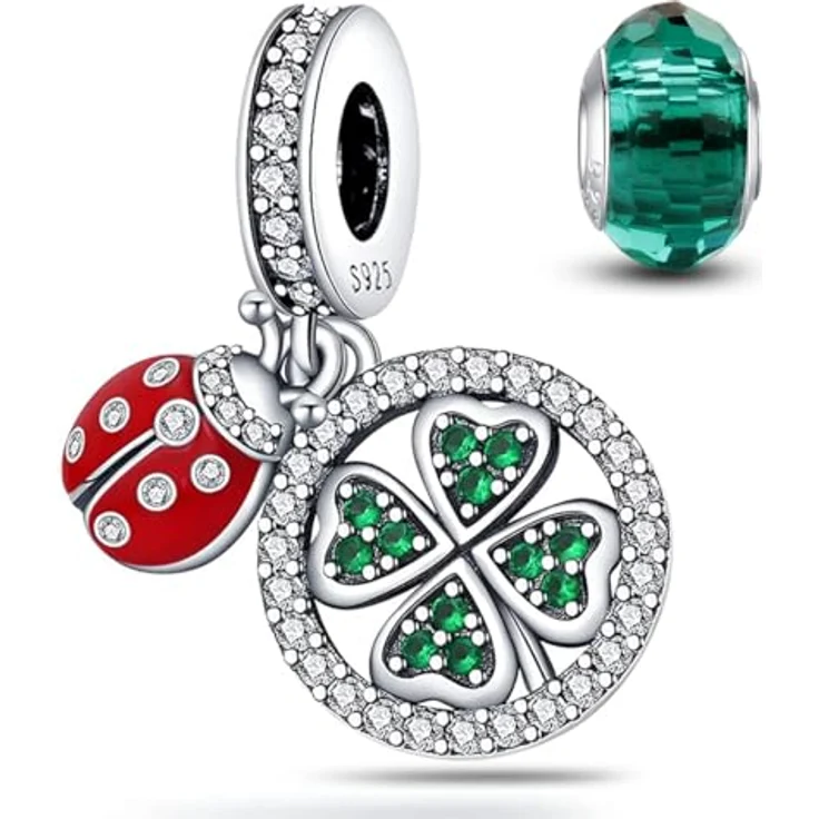 HappyStar Charms Anhänger Silber 925, roter Beads Charm Anhänger mit Zirkonen, kompatibel mit europäischen Armbändern und Halsketten für Frauen, inklusive kostenloser Abstandsperle und Geschenktasche – Bild 1
