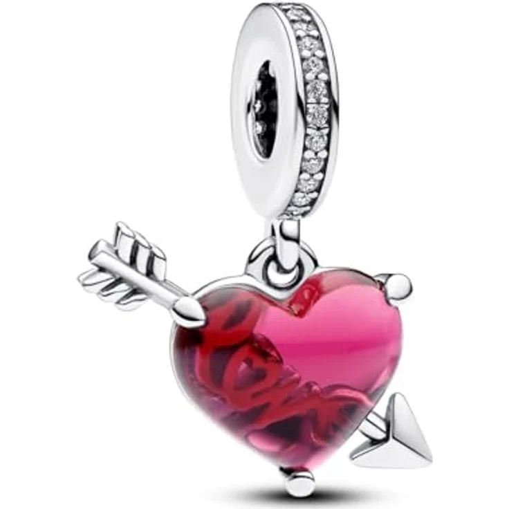 PANDORA Moments Rotes Herz & Pfeil Murano-Glas Charm-Anhänger, Sterling Silber mit Zirkonia, kompatibel mit Moments Armbändern, 793085C01 – Bild 2