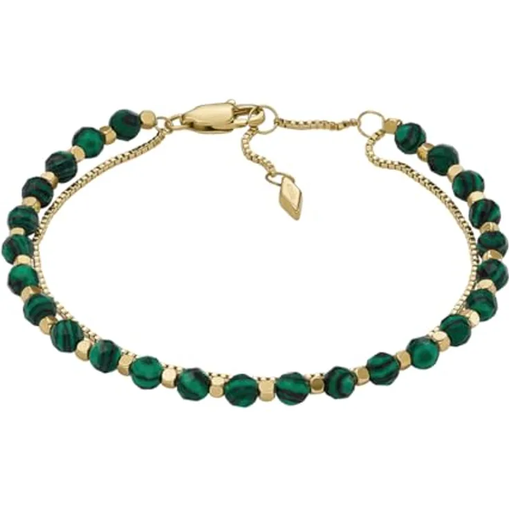 Fossil Damenarmband aus Edelstahl, Dunkelgrün, mit Karabiner- oder Schieberverschluss, 165mm+35mm länge