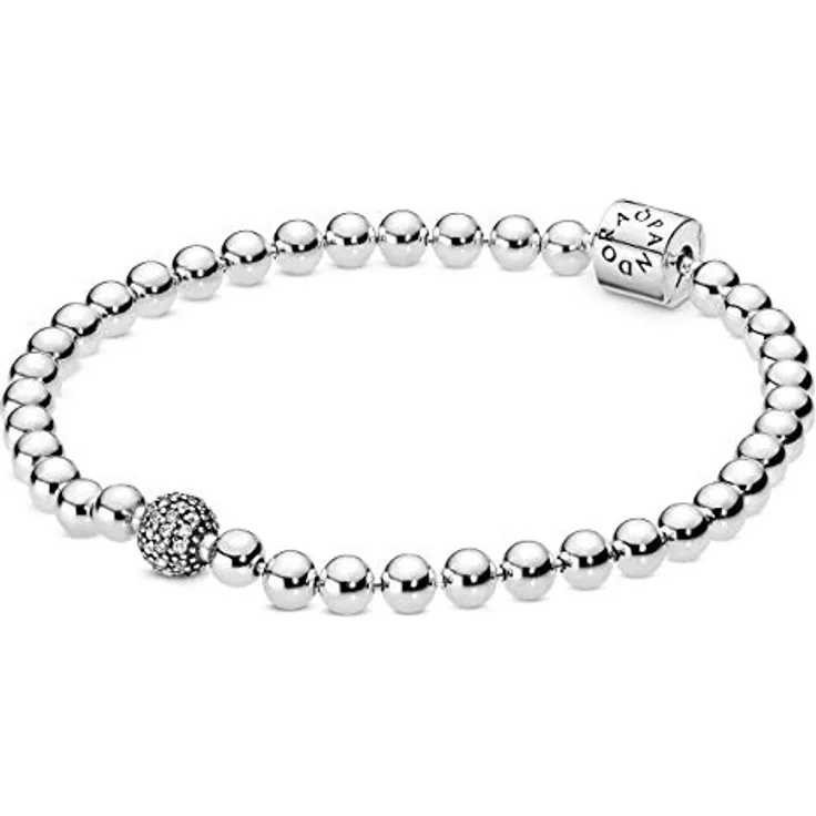 Pandora Kugelarmband, Damen-Tennisarmband aus 925er Silber mit zirkoniabesetzter Kugel und Clipverschluss
