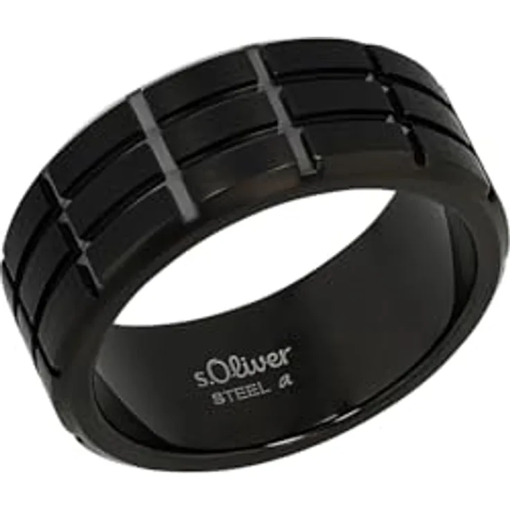s.Oliver Edelstahl Herren Ring, Schwarz, 9 mm Breite, in Schmuck Geschenk Box, 2038878