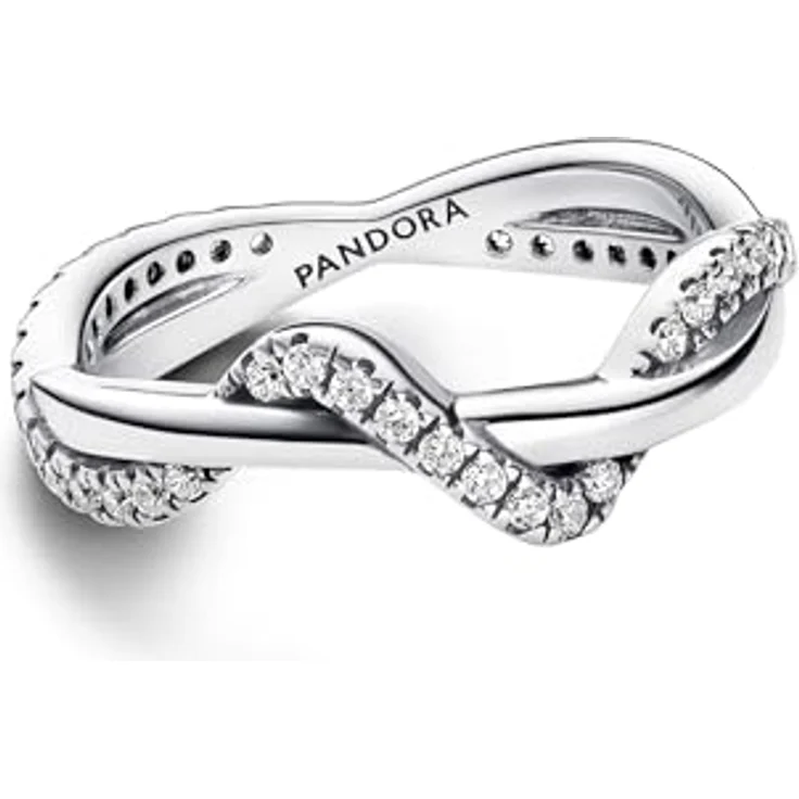 PANDORA Timeless Funkelnde Verschlungene Welle Ring aus Sterling Silber mit Cubic Zirkonia, Größe 52, inspiriert von Meereswellen – Bild 2