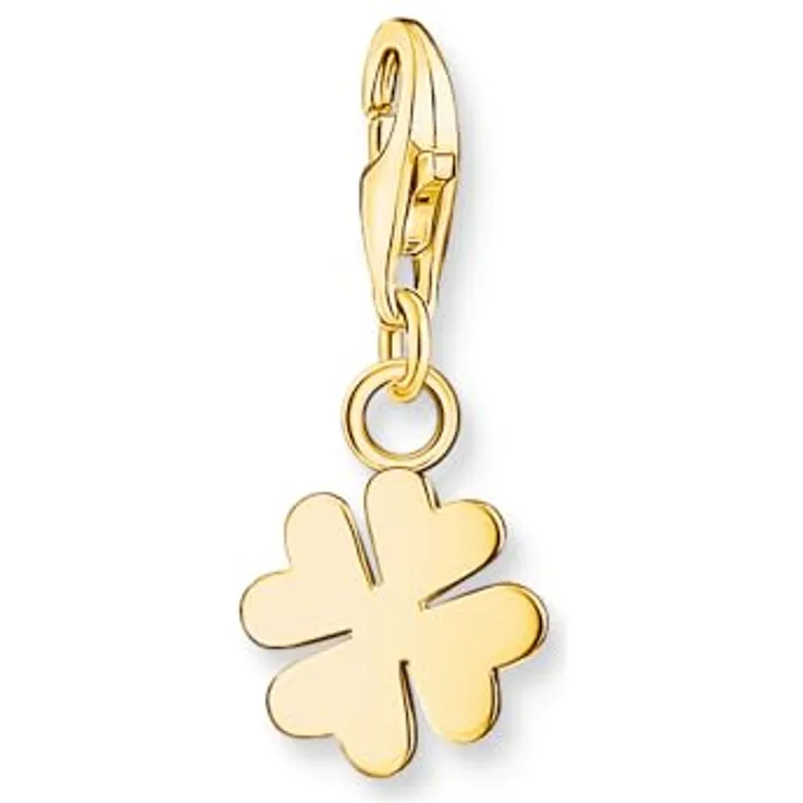 Thomas Sabo Charm-Anhänger Kleeblatt, 18 Karat vergoldetes 925er Sterlingsilber mit Karabinerhaken